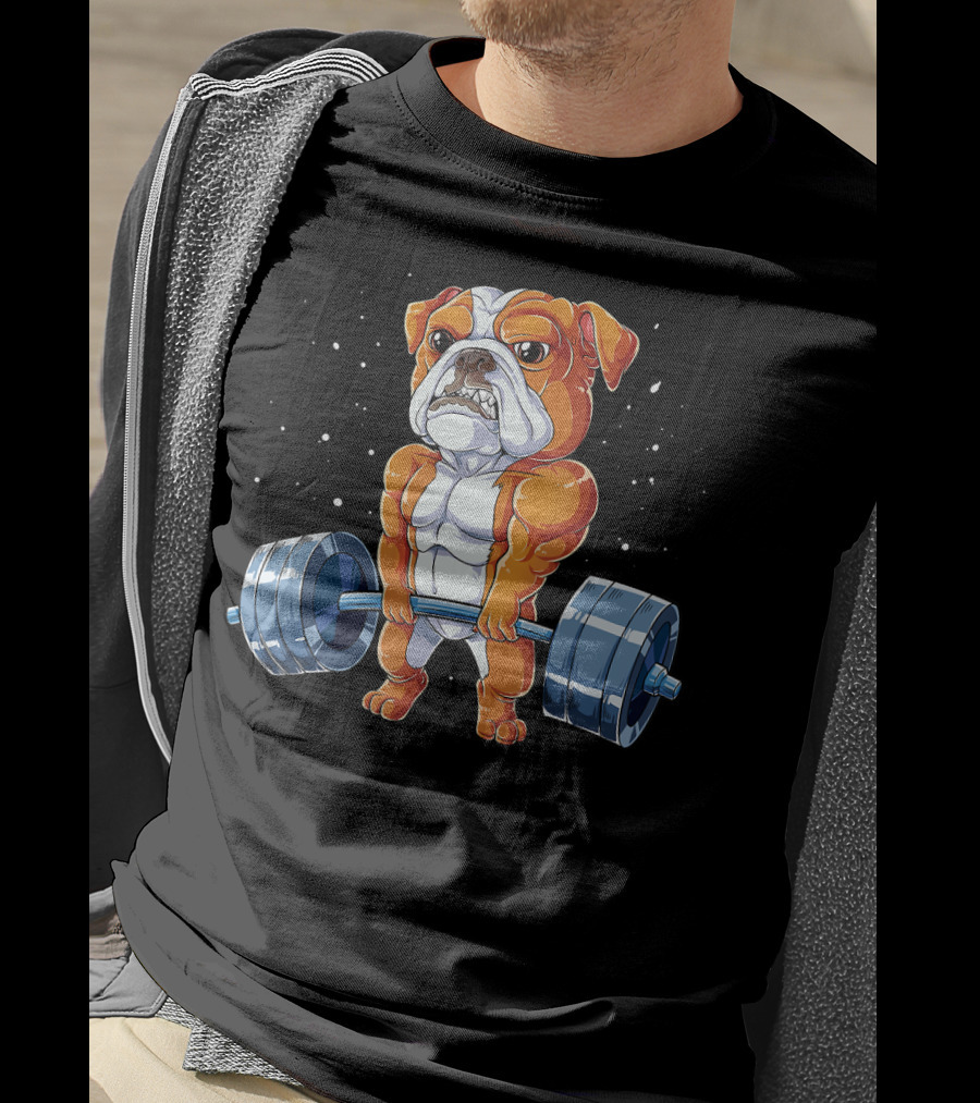 English Bulldog Weightlifting Humor Barbell Challenge T-Shirt