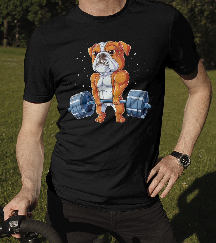 English Bulldog Weightlifting Humor Barbell Challenge T-Shirt
