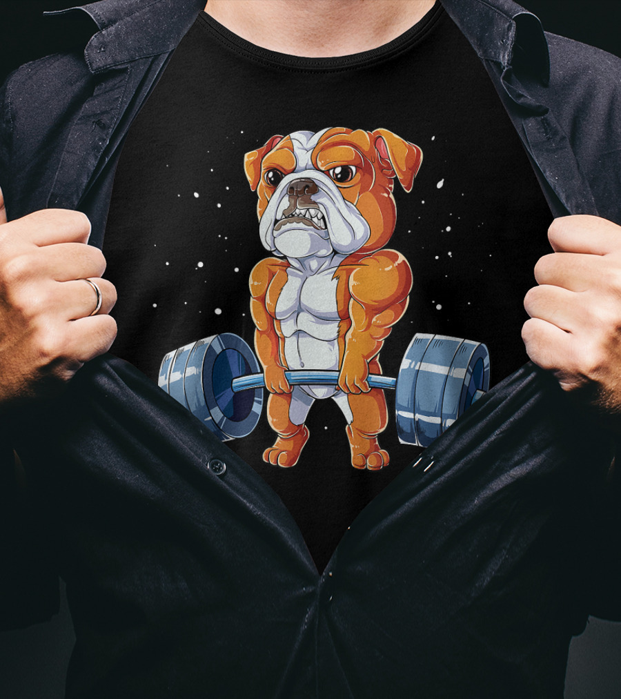 English Bulldog Weightlifting Humor Barbell Challenge T-Shirt
