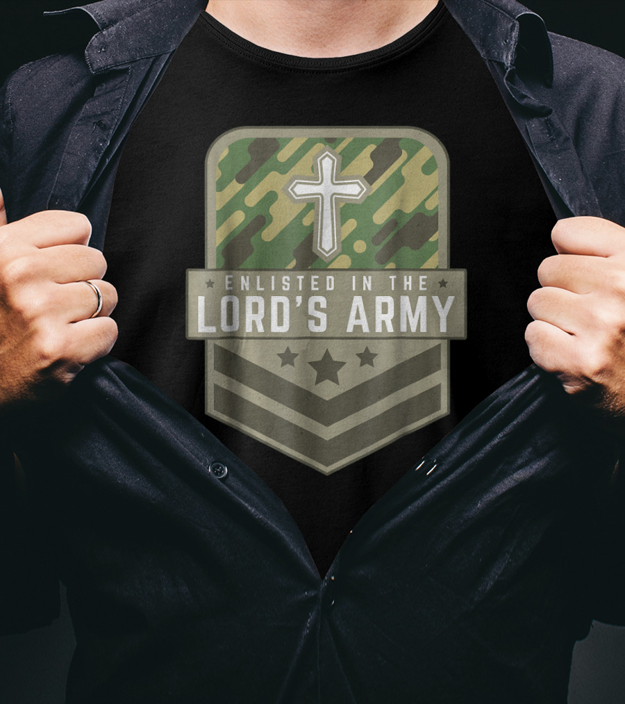 Enlisted In The Lord's Army Camo Cross Faith Religious T-Shirt