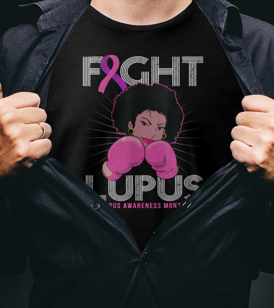 Fight Lupus Lupus Awareness Month Purple Ribbon Boxing Gloves T-Shirt