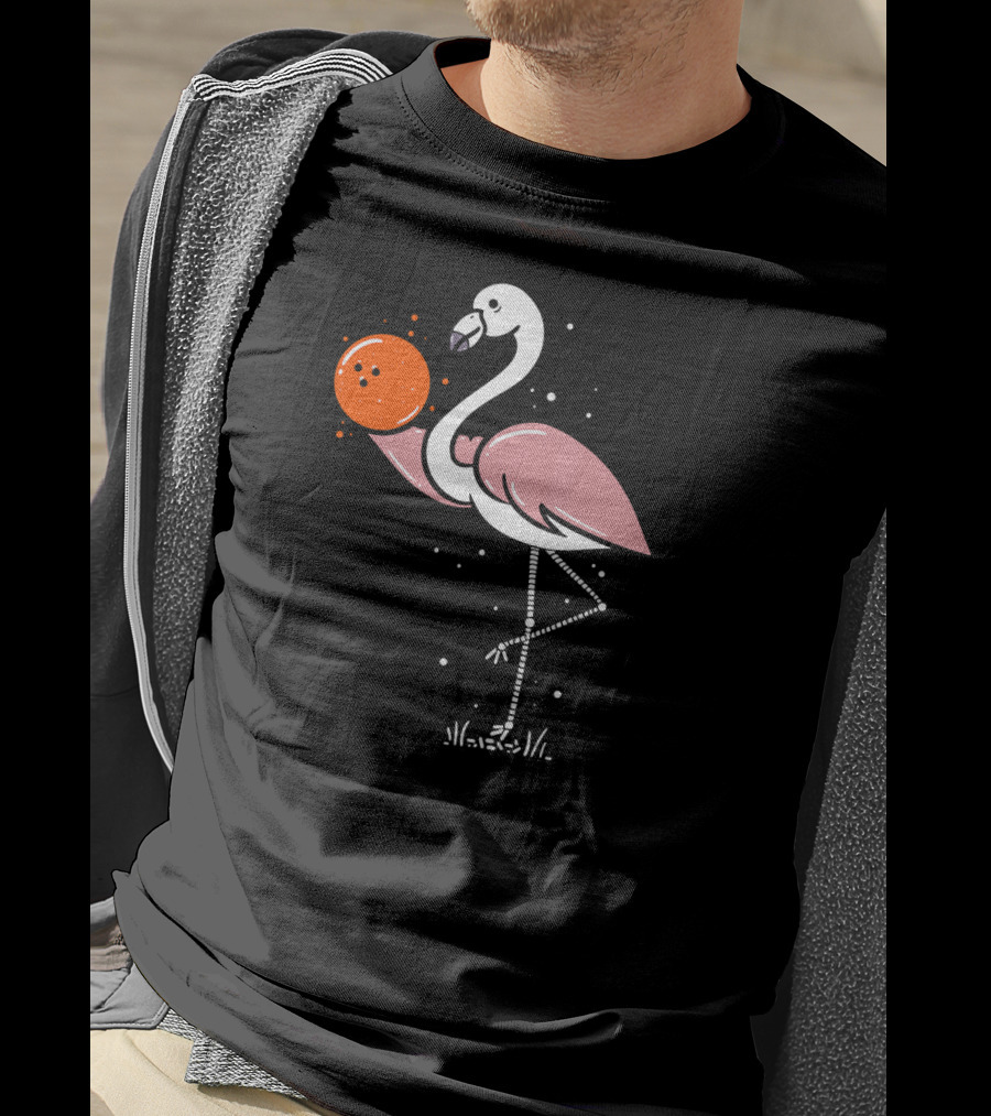Flamingo Balancing Orange Bowling Ball T-Shirt