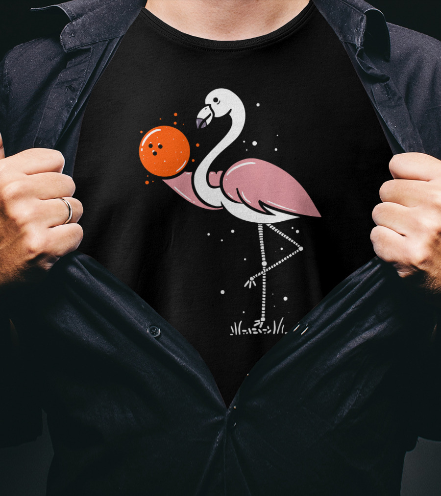 Flamingo Balancing Orange Bowling Ball T-Shirt