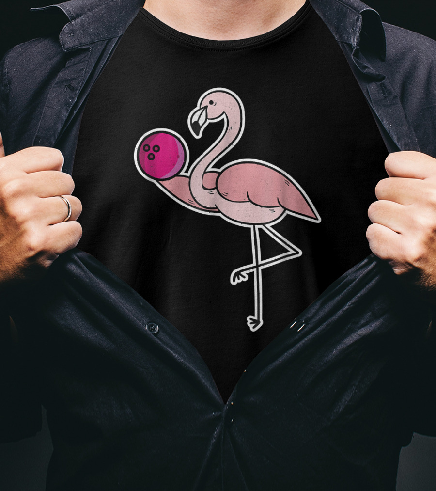 Flamingo Pink Bowling Ball Funny Bowl Flamingo T-Shirt
