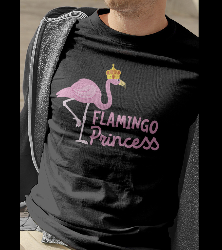 Flamingo Princess With Crown And Pink Bird Wading T-Shirt