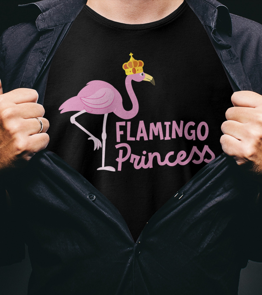 Flamingo Princess With Crown And Pink Bird Wading T-Shirt