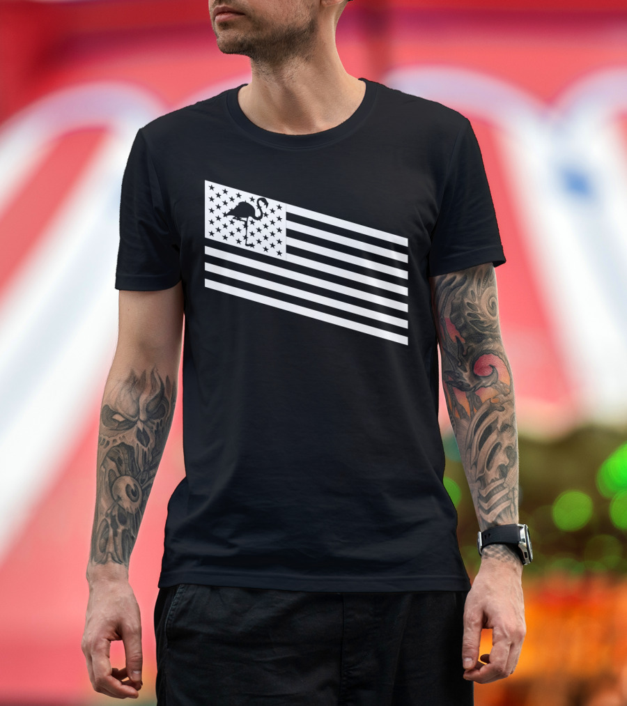 Flamingo Stars and Stripes USA Flag Wading T-Shirt