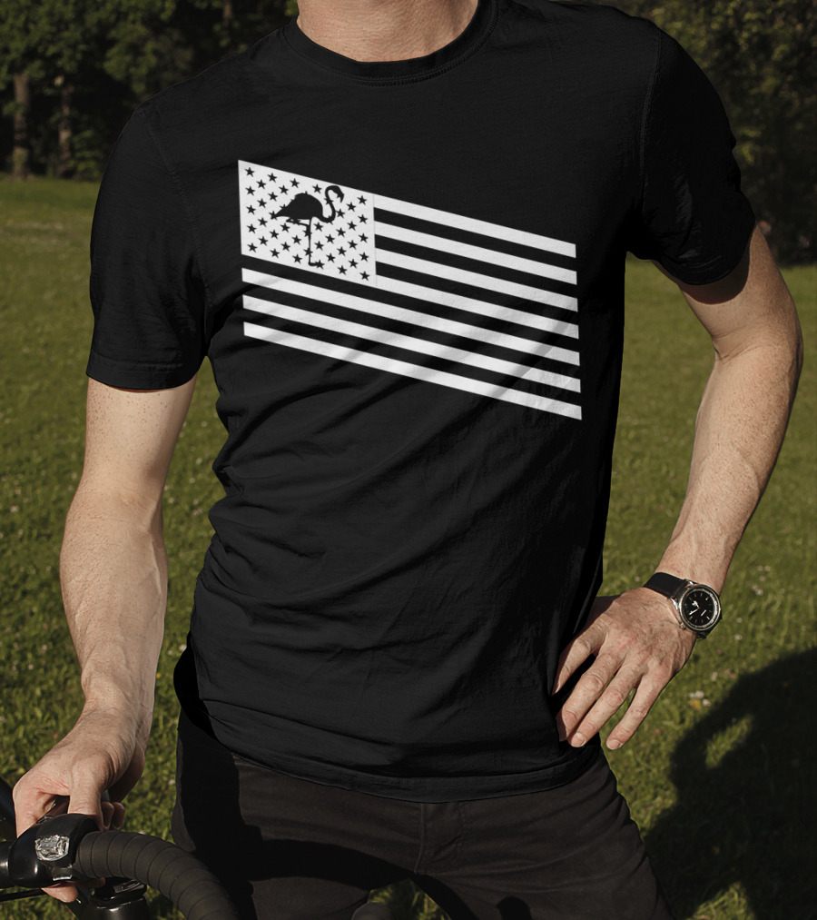 Flamingo Stars And Stripes USA Flag Wading T-Shirt