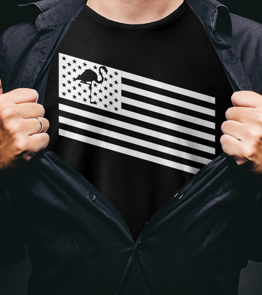 Flamingo Stars And Stripes USA Flag Wading T-Shirt