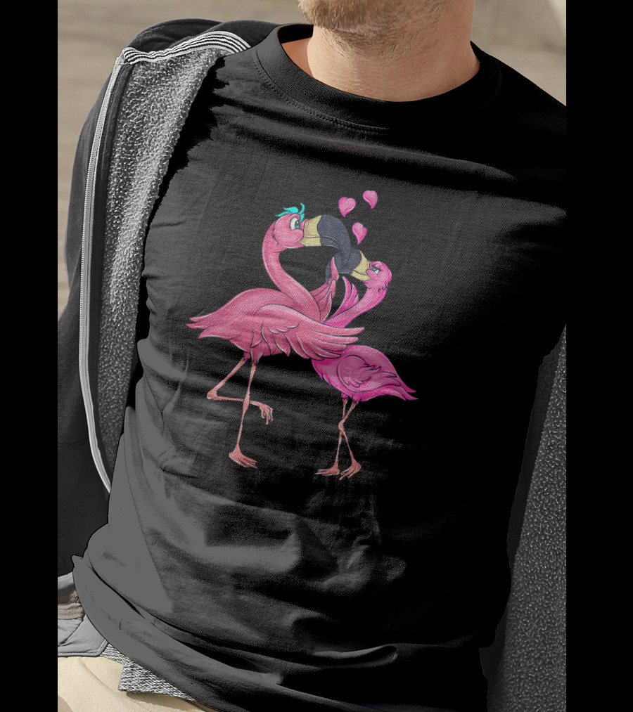 Flamingos In Love Valentine's Day Hearts Playful Romance T-Shirt