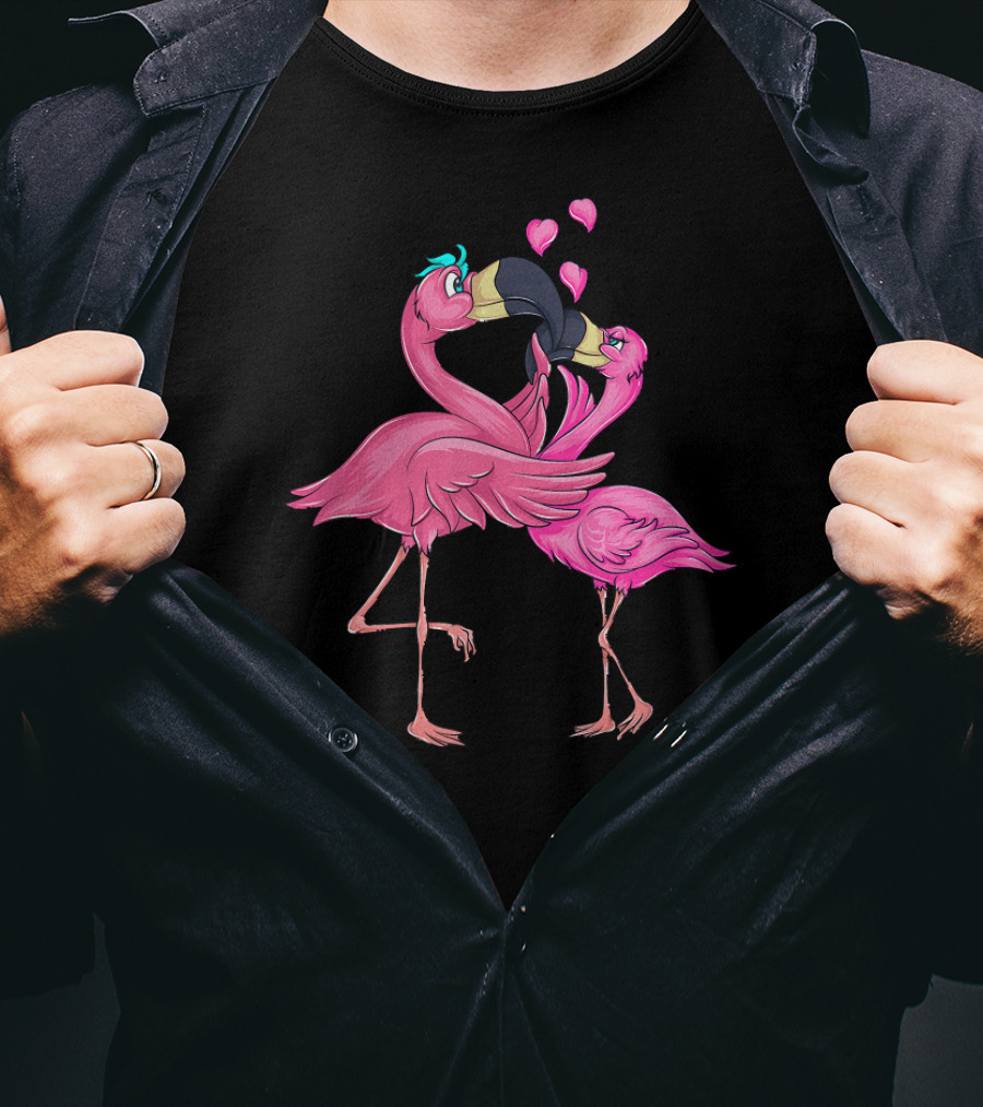 Flamingos In Love Valentine's Day Hearts Playful Romance T-Shirt