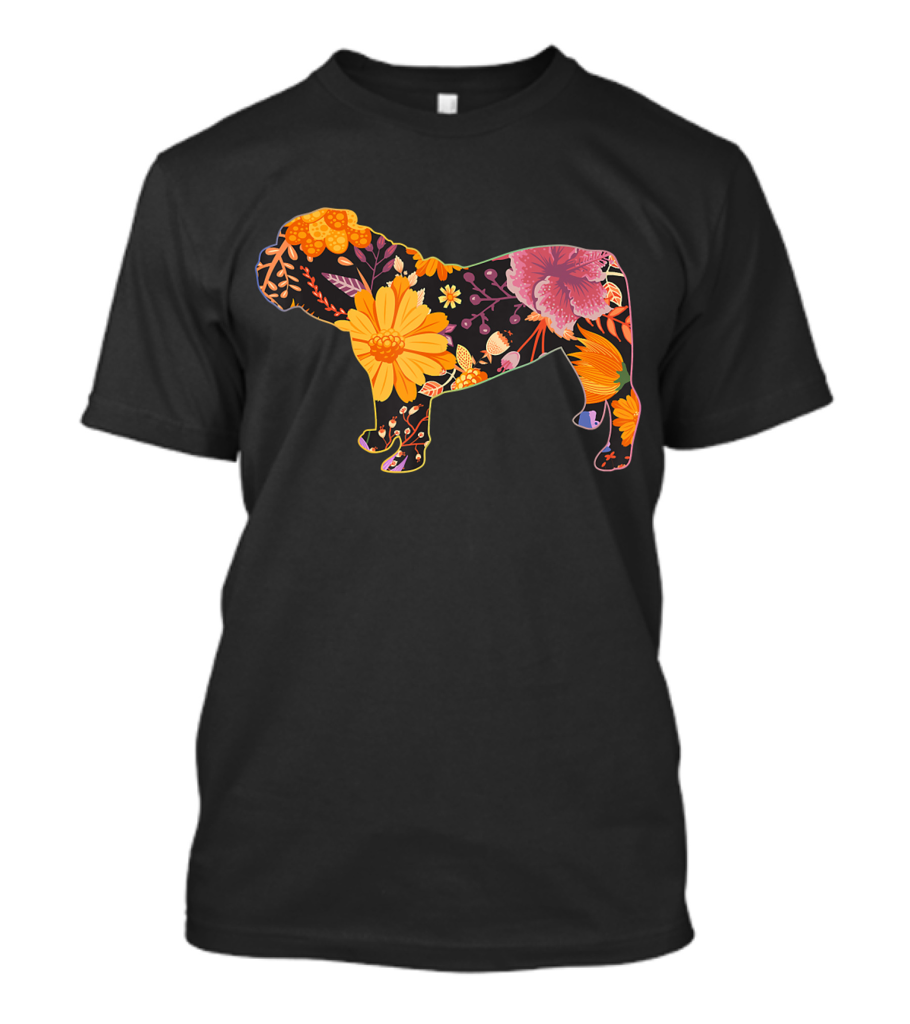 Floral Flower Vintage Bulldog Silhouette With Colorful Botanical T-Shirt