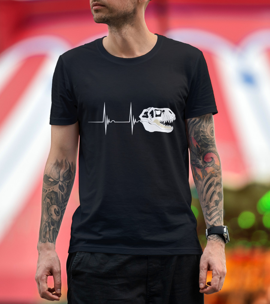 Fossil Heartbeat Hunter T-Rex Skull Dino T-Shirt