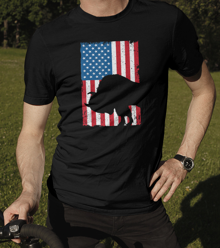Fourth Of July Bison Patriot American Flag Silhouette Independence Day T-Shirt