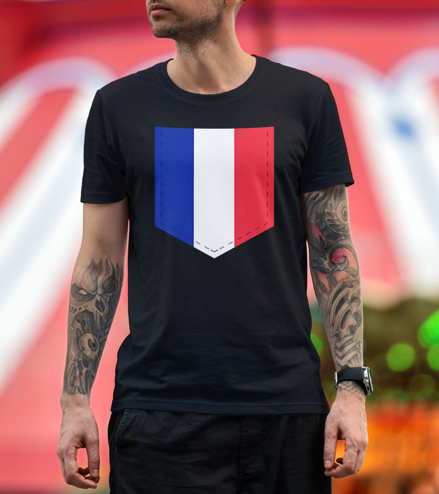 French Flag Blue White Red Pocket T-Shirt