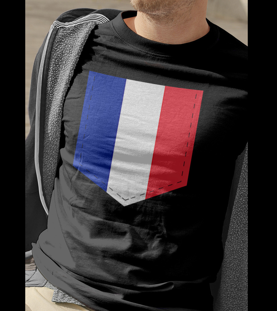 French Flag Blue White Red Pocket T-Shirt