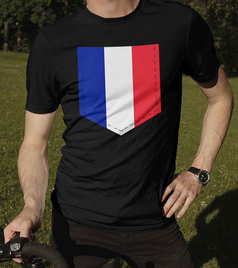 French Flag Blue White Red Pocket T-Shirt