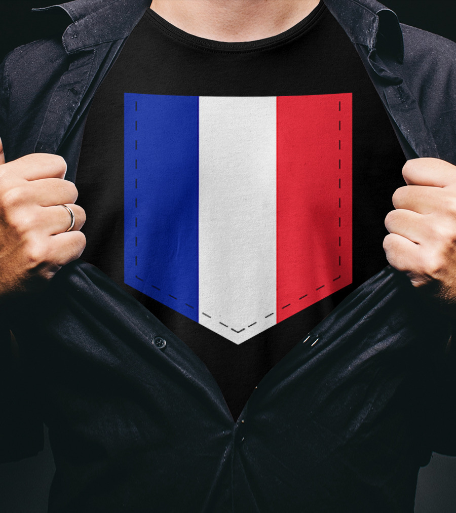 French Flag Blue White Red Pocket T-Shirt