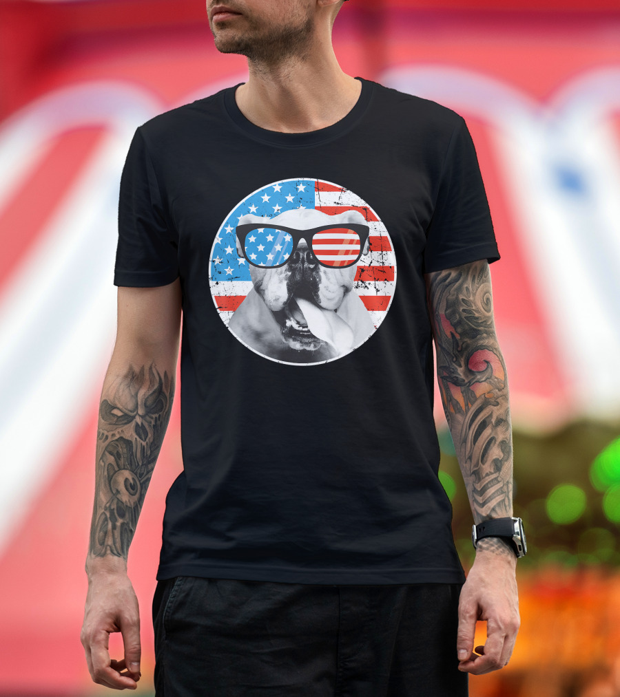 Fourth Of July Dog American Flag July 4th En Stars Stripes Glasses T-Shirt