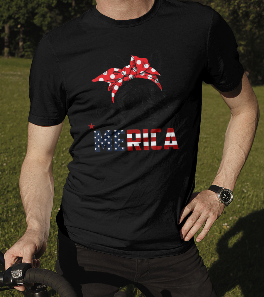French Bulldog Merica American Flag Bow T-Shirt