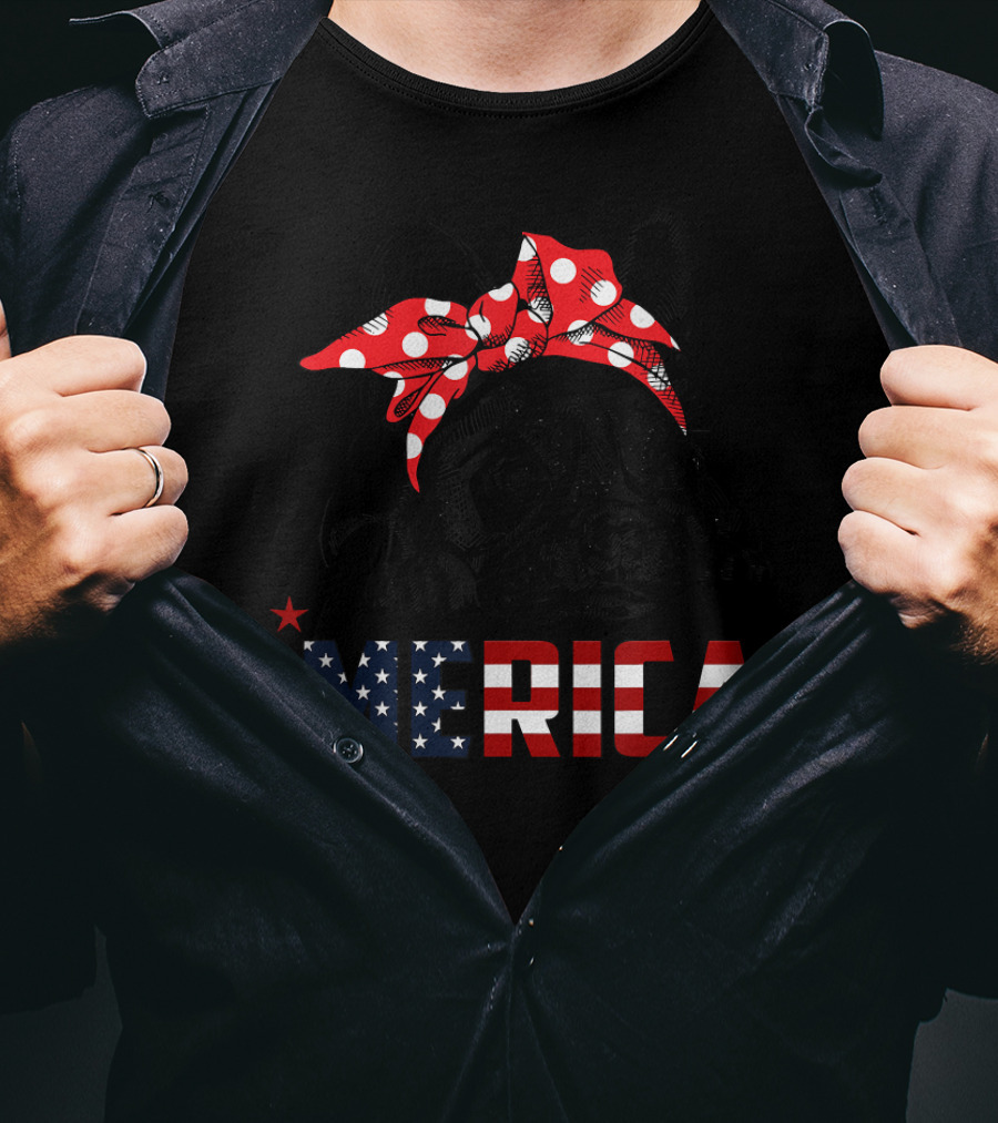 French Bulldog Merica American Flag Bow T-Shirt