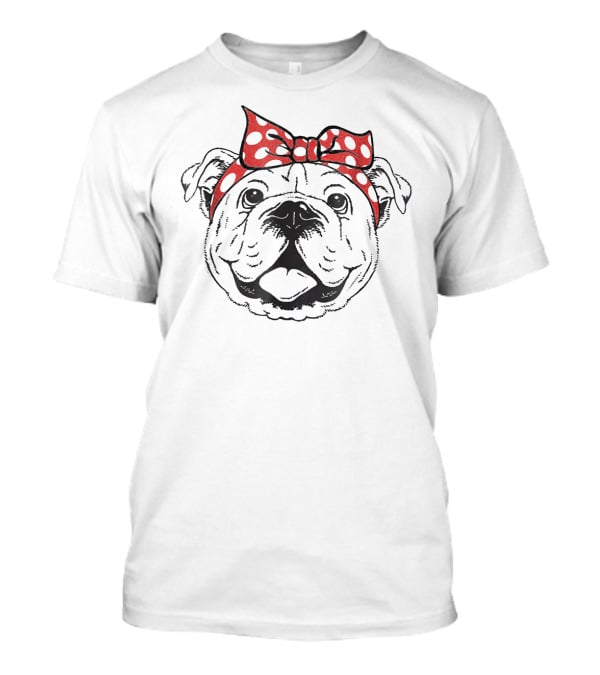 French Bulldog Red Polka Dot Headband Bow T-Shirt