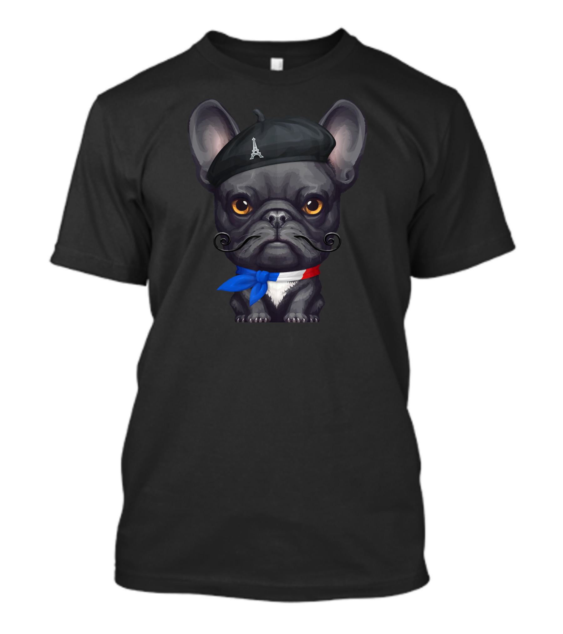 French Bulldog Paris Eiffel Tower Beret Mustache Look T-Shirt