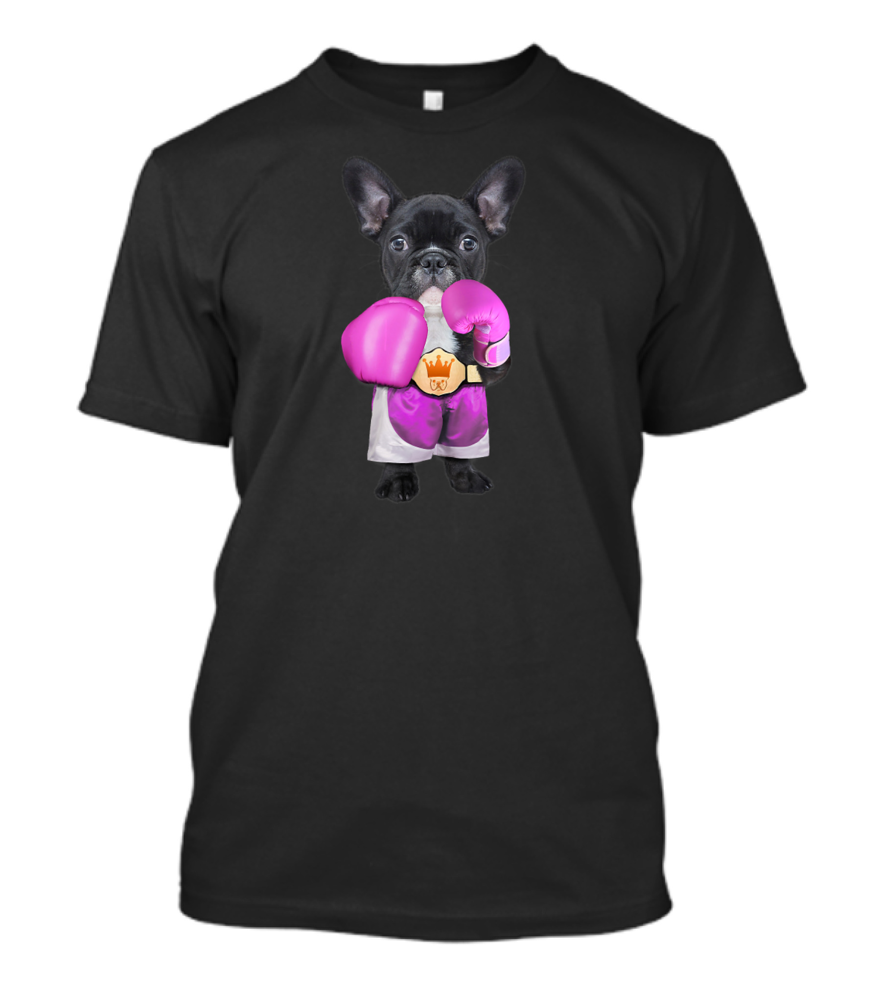 French Bulldog Wearing Boxing Gloves Champion Belt T-Shirt