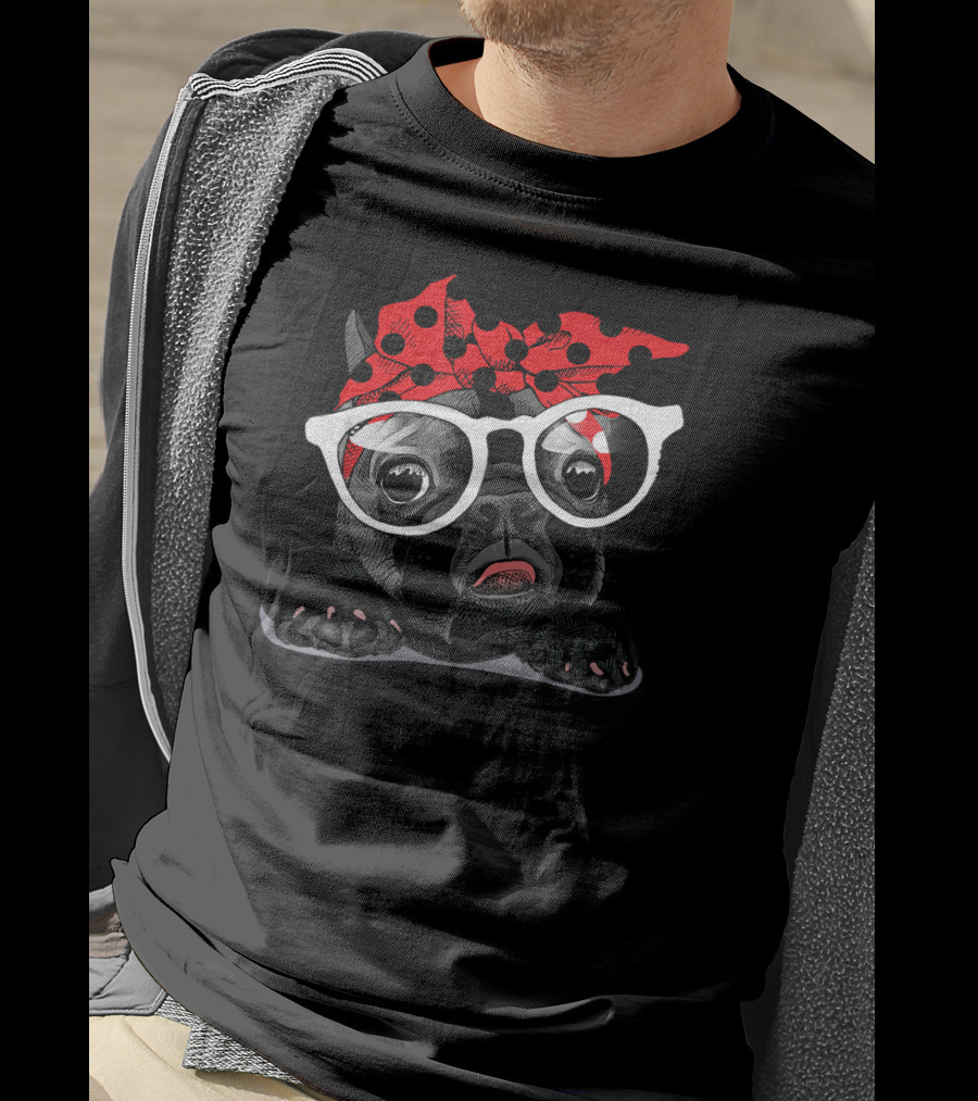 French Bulldog With Polka Dot Headband And Glasses T-Shirt