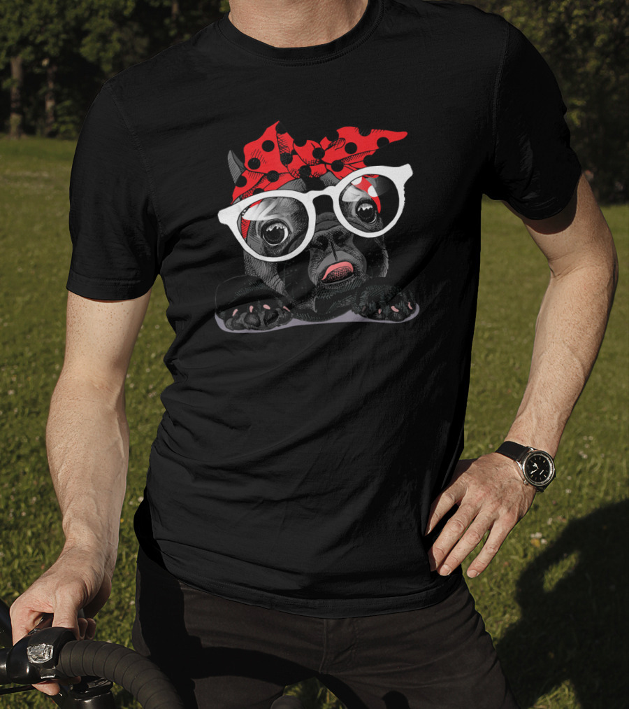 French Bulldog With Polka Dot Headband And Glasses T-Shirt