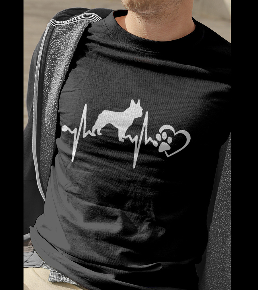 French Bulldog Heartbeat Love Pawprint Heart T-Shirt
