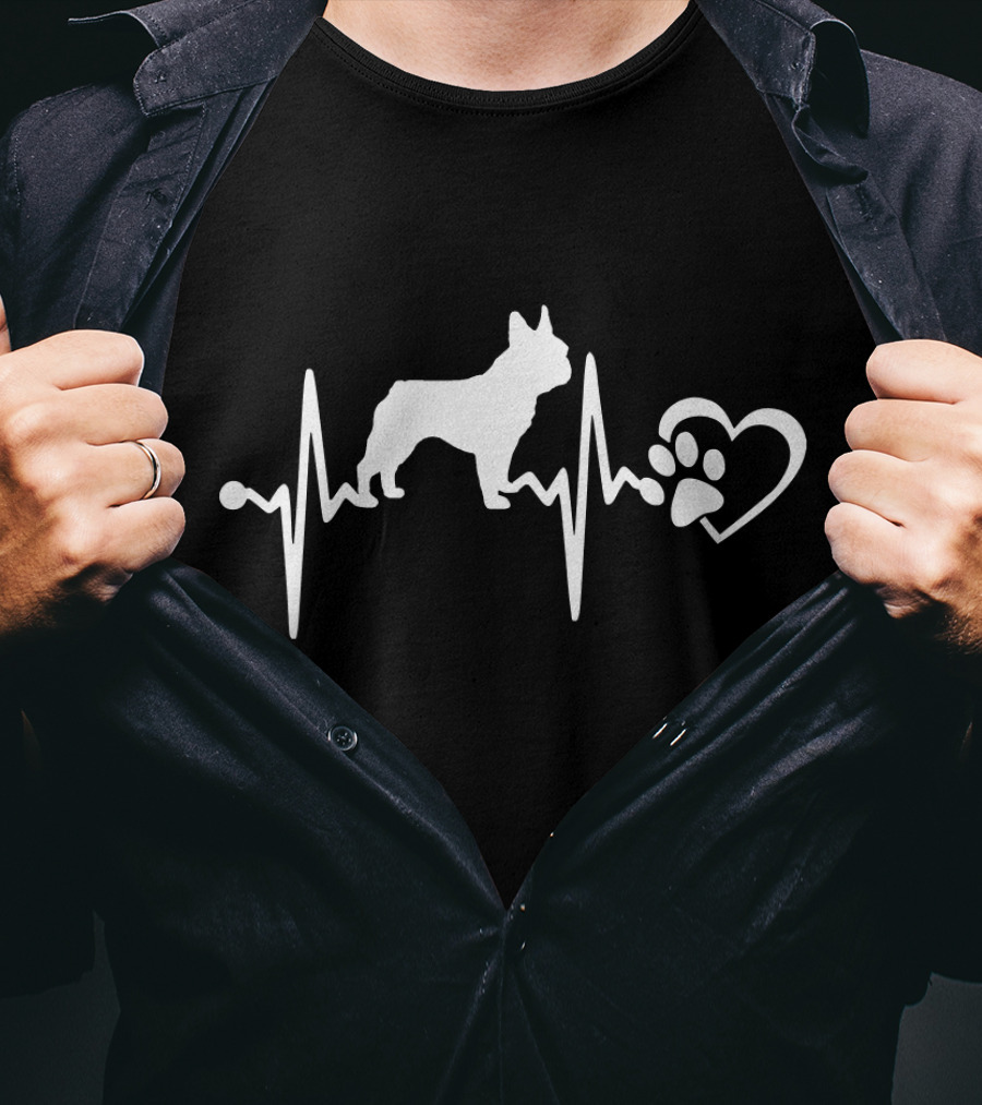 French Bulldog Heartbeat Love Pawprint Heart T-Shirt