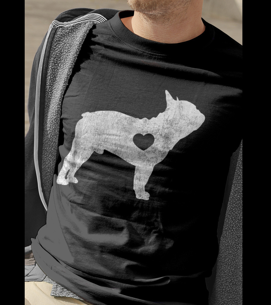 French Bulldog Love Heart Silhouette Frenchie T-Shirt
