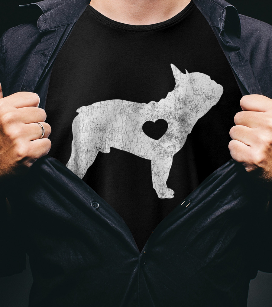 French Bulldog Love Heart Silhouette Frenchie T-Shirt