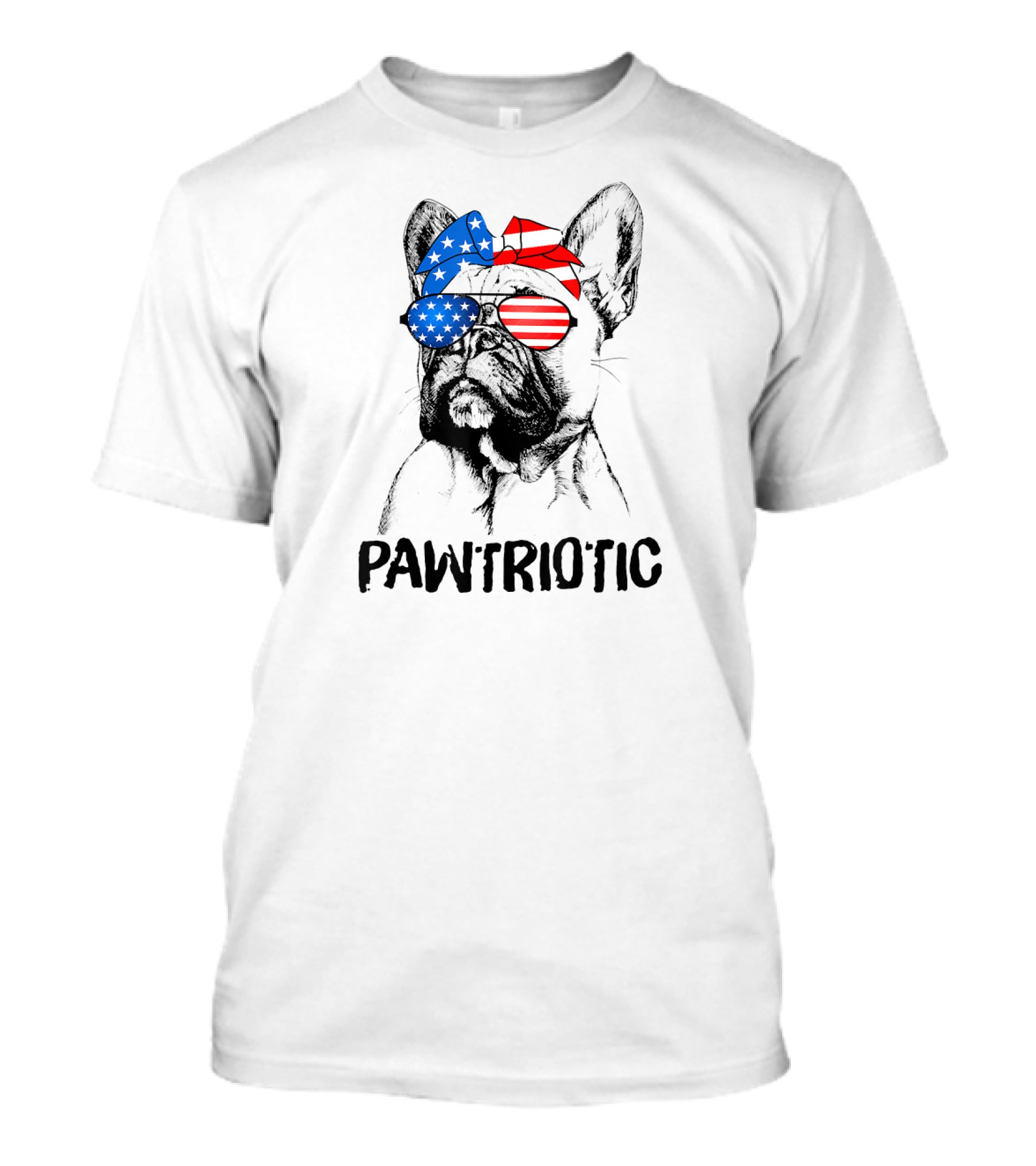 Pawtriotic French Bulldog With American Flag Bandana And Sunglasses T-Shirt