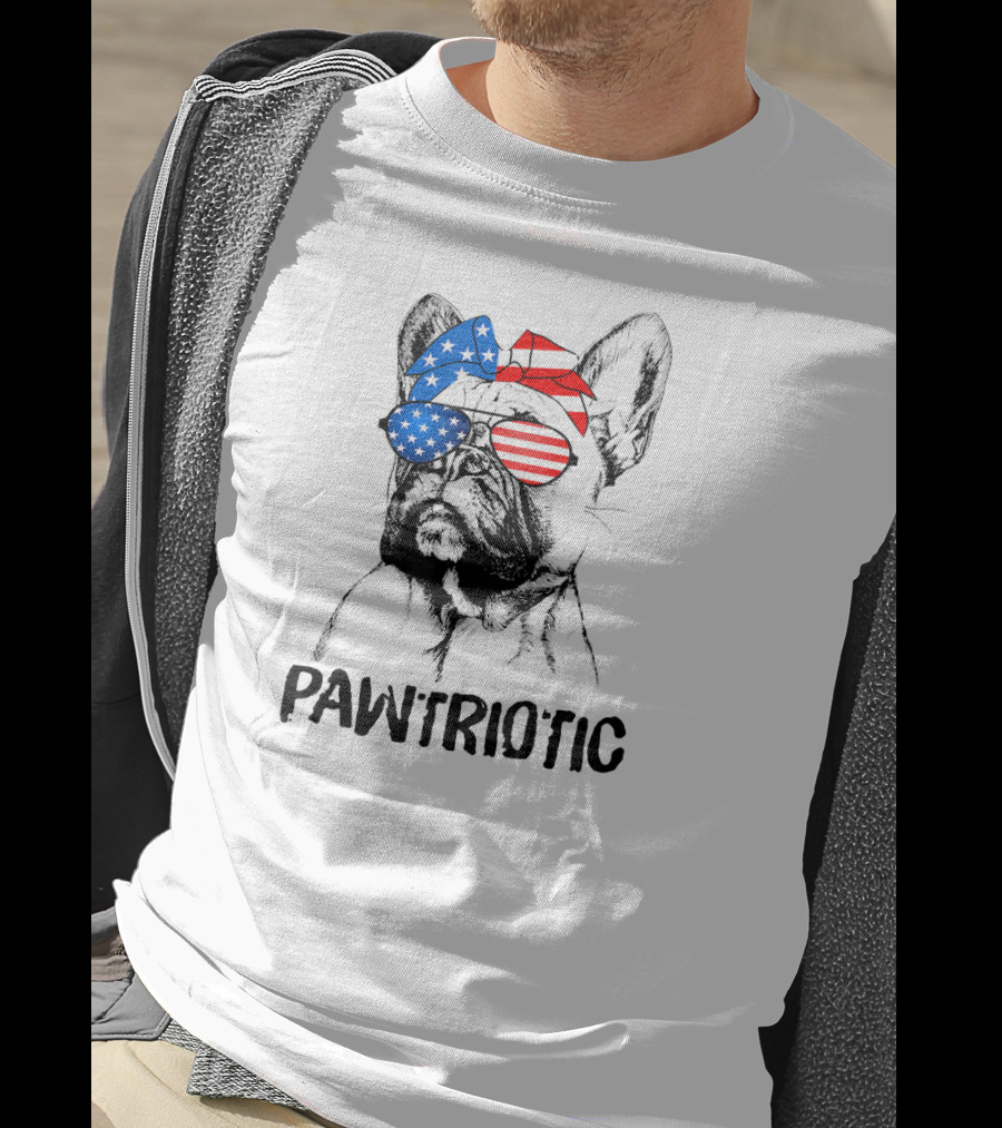 Pawtriotic French Bulldog With American Flag Bandana And Sunglasses T-Shirt