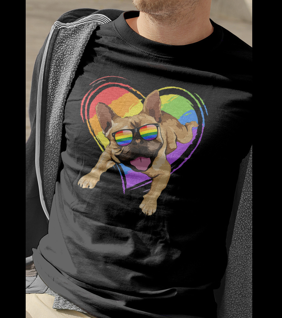 French Bulldog Rainbow Heart Pride LGB T-Shirt