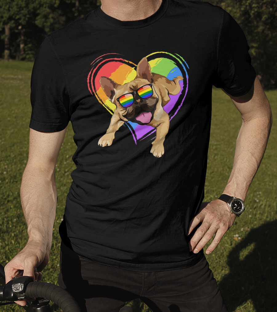 French Bulldog Rainbow Heart Pride LGB T-Shirt