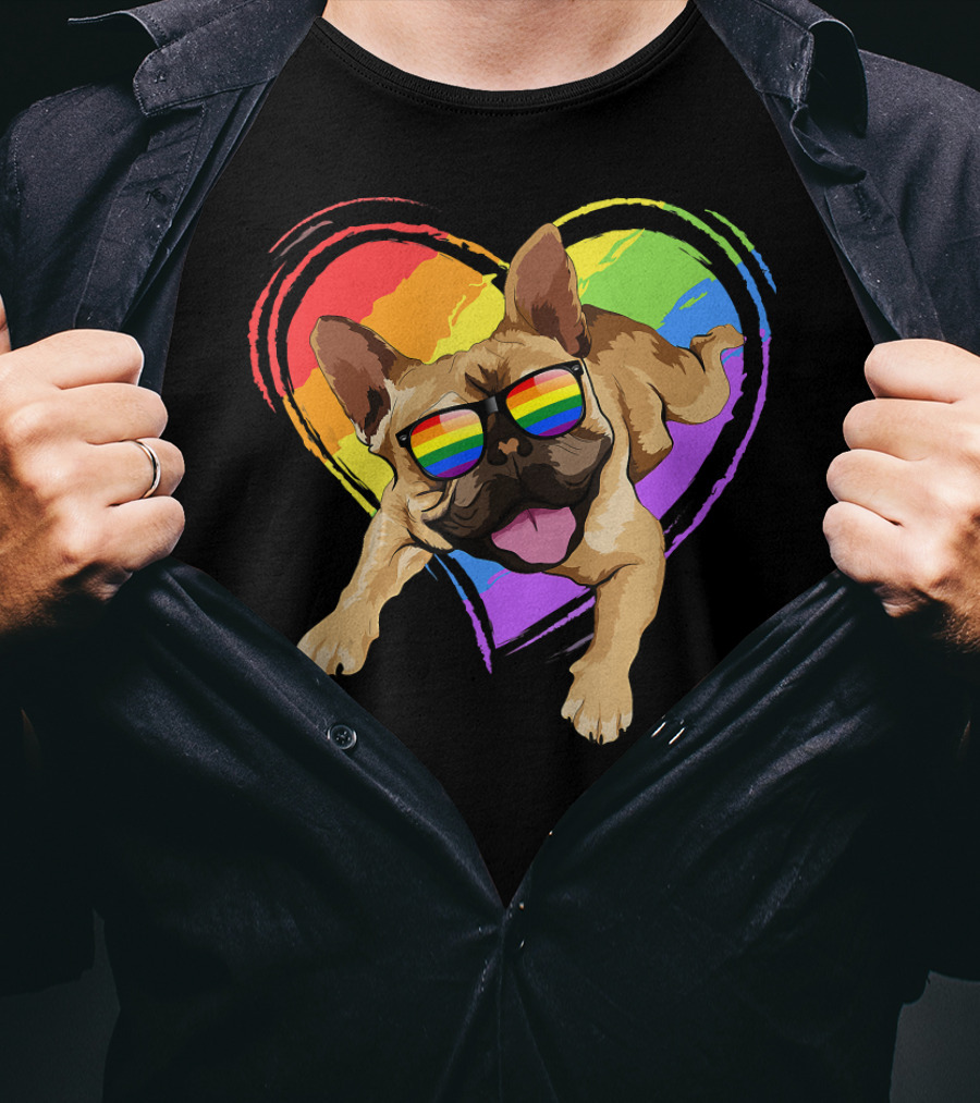French Bulldog Rainbow Heart Pride LGB T-Shirt