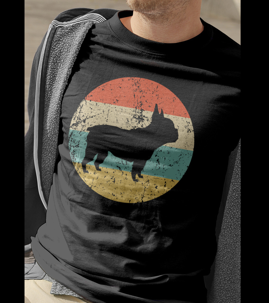 French Bulldog Silhouette Retro Circle T-Shirt