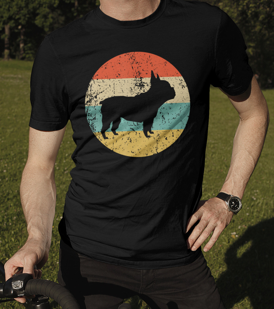 French Bulldog Silhouette Retro Circle T-Shirt