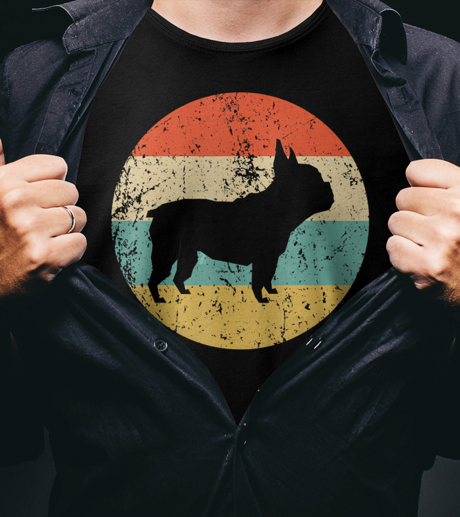 French Bulldog Silhouette Retro Circle T-Shirt