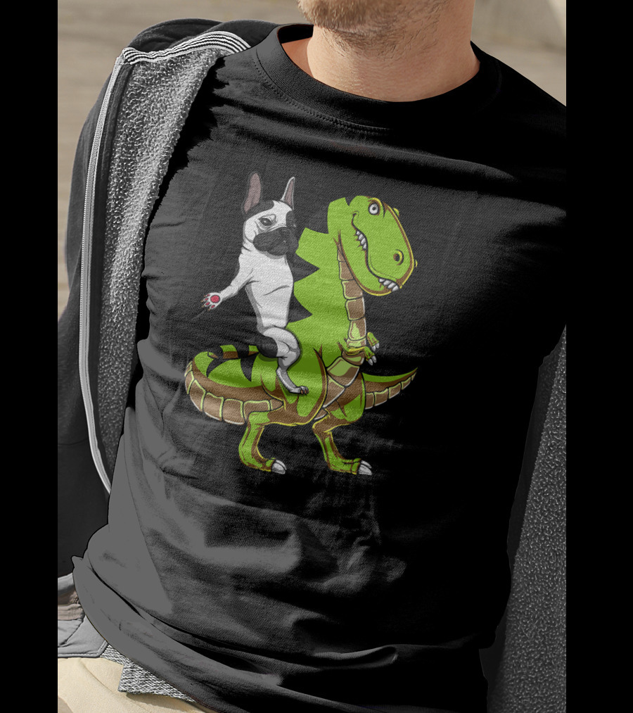 French Bulldog Riding T-Rex Dinosaur Adventure T-Shirt