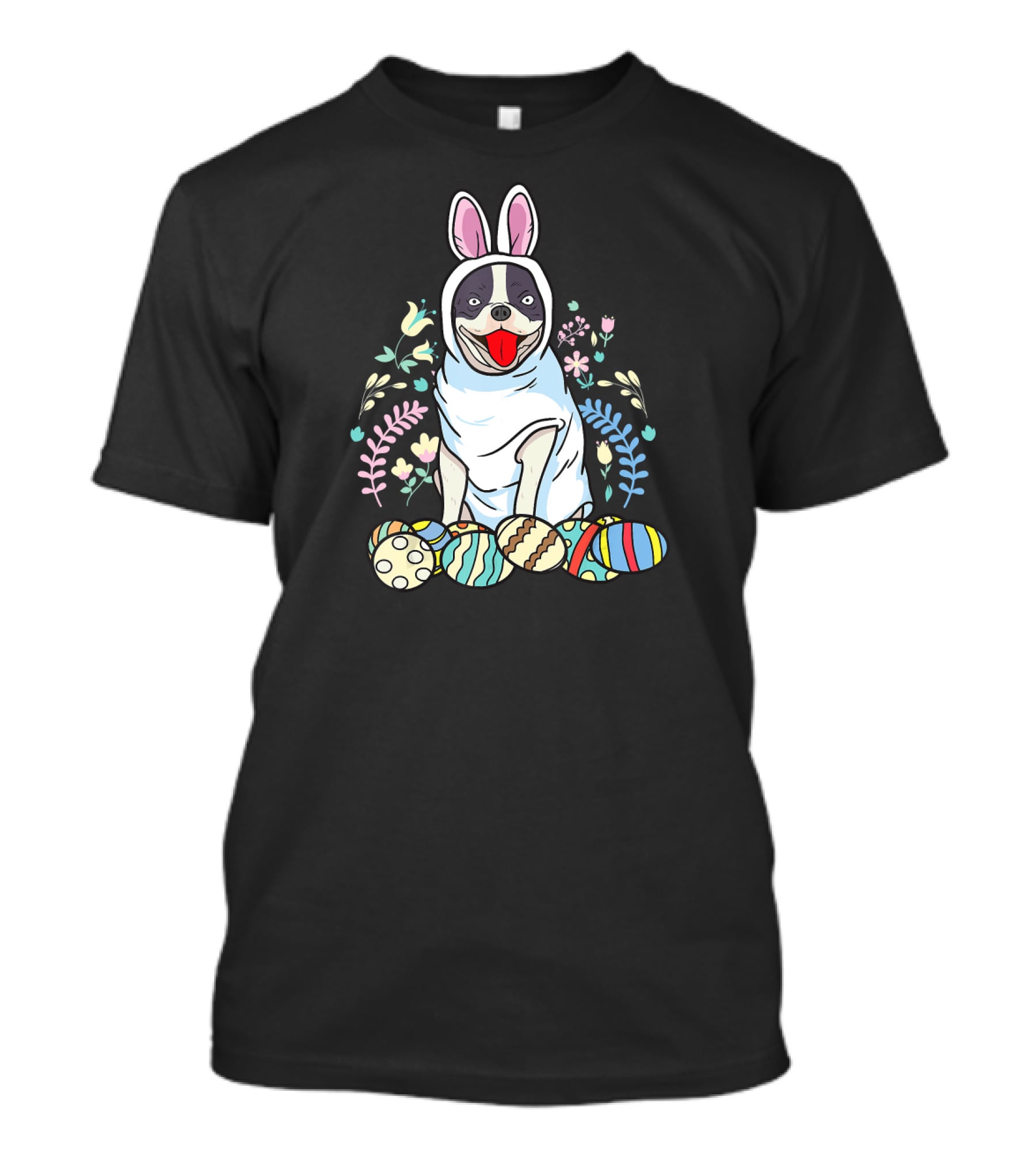 French Bulldog Bunny Ears Easter Eggs Floral Co T-Shirt