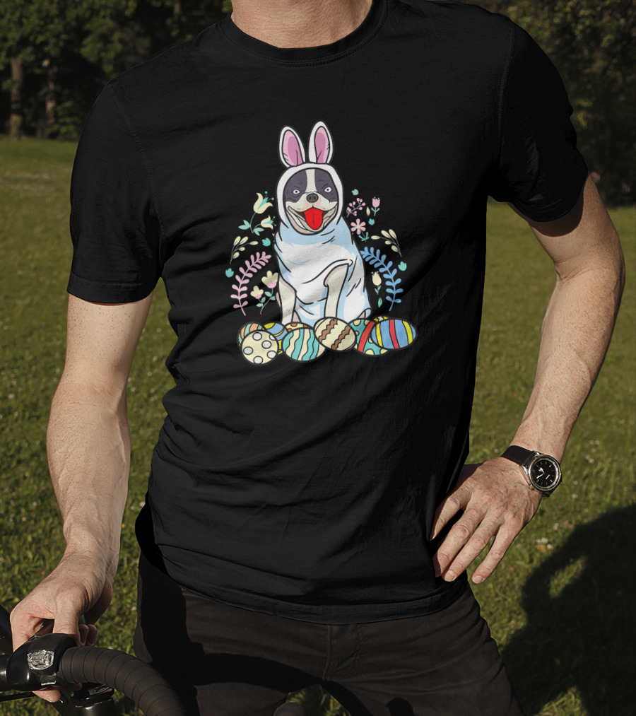French Bulldog Bunny Ears Easter Eggs Floral Co T-Shirt