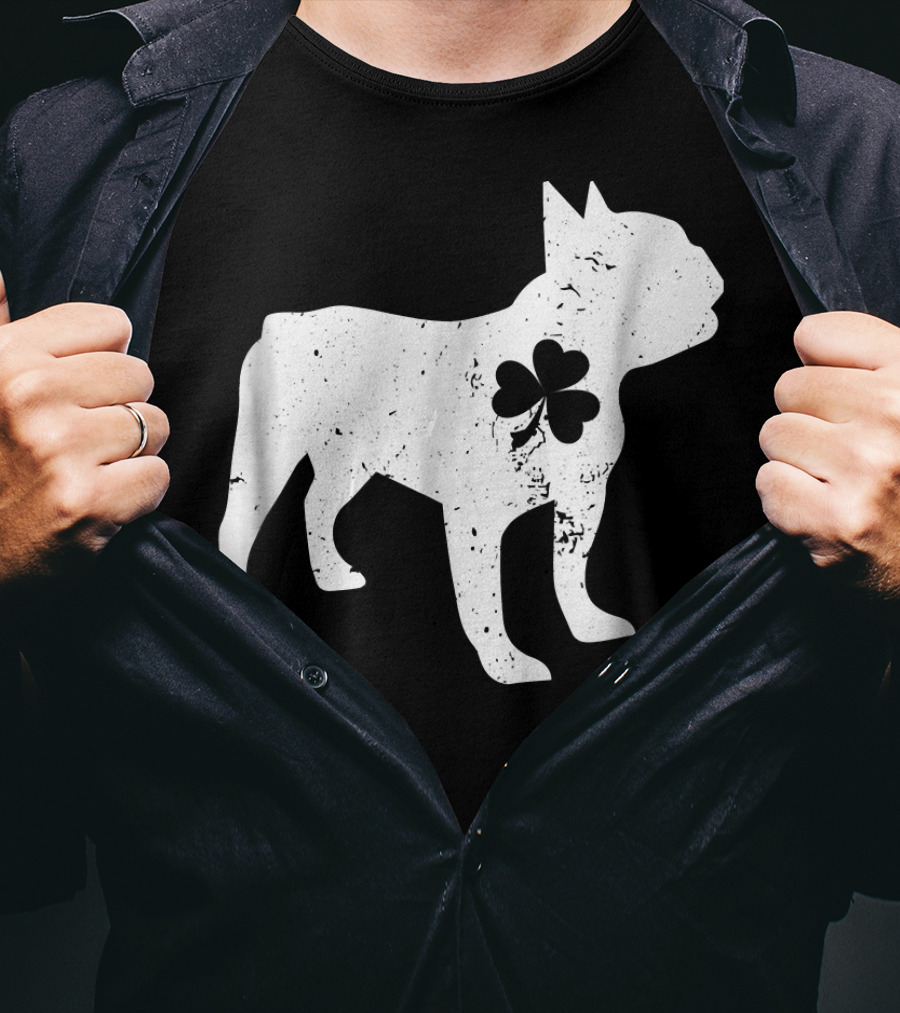 French Bulldog With Shamrock For St Patrick's Day T-Shirt