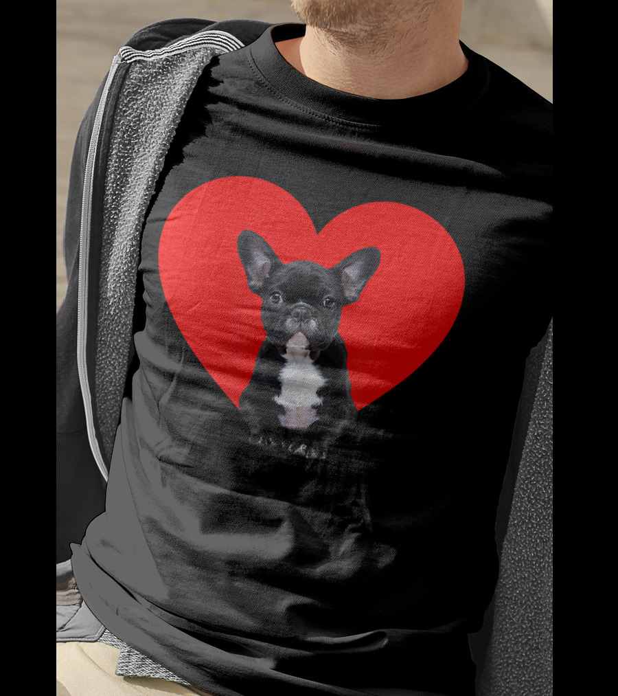 French Bulldog Puppy Inside Red Heart Shape T-Shirt