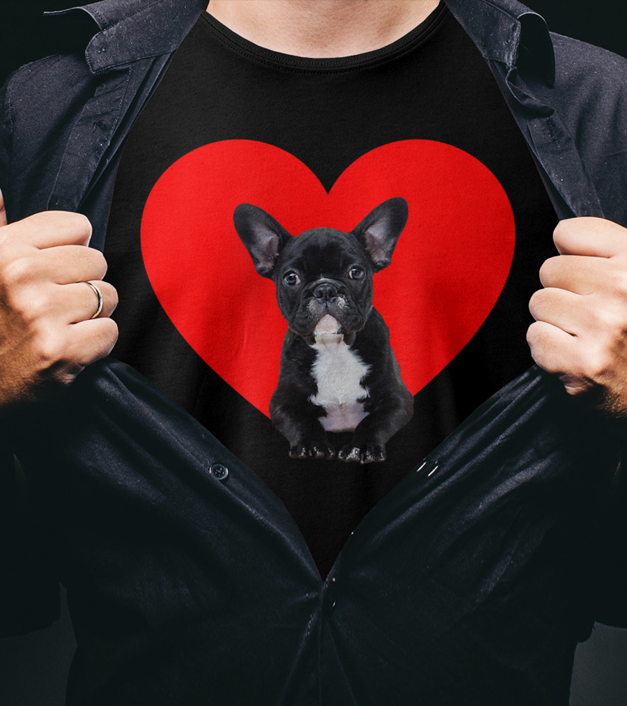 French Bulldog Puppy Inside Red Heart Shape T-Shirt