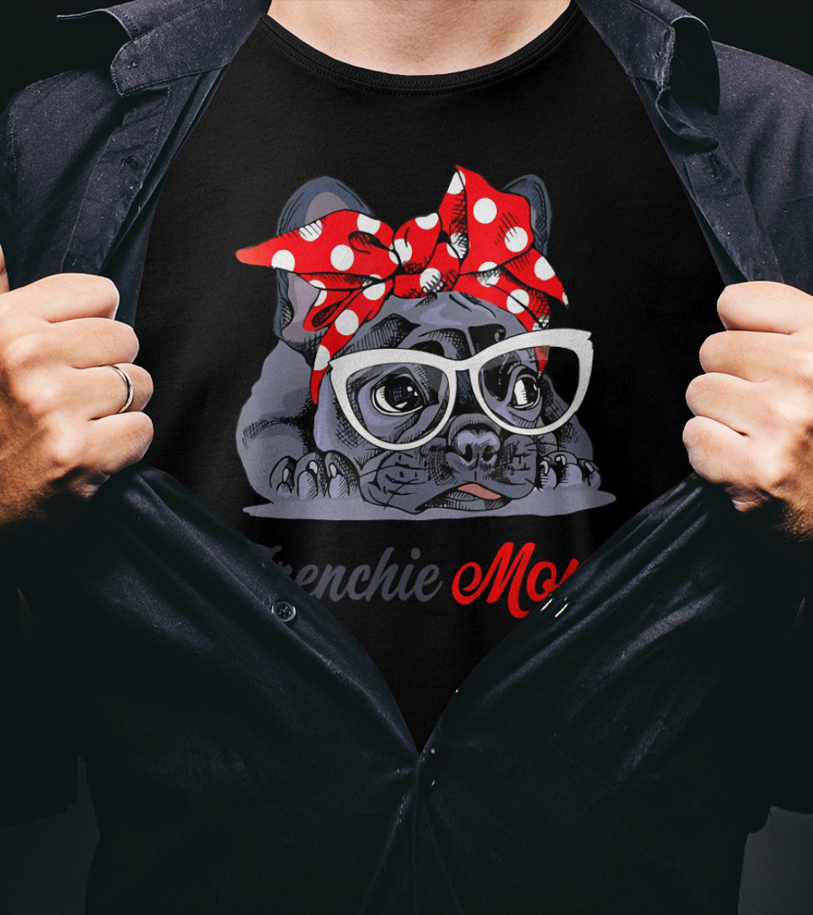 Frenchie Mom With Stylish Glasses And Red Polka Dot Bow French Bulldog Love T-Shirt
