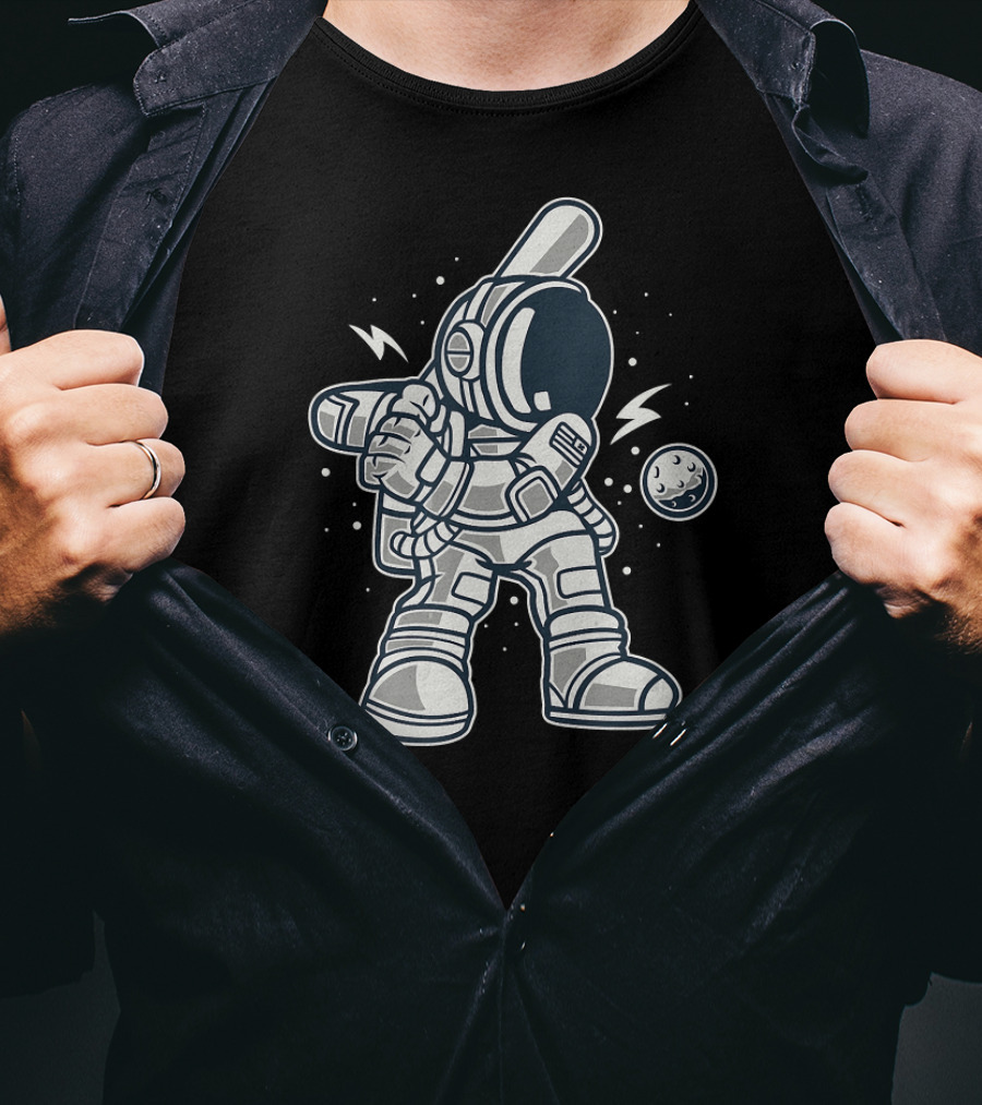 Funny Astronaut Playing Baseball In Space Galaxy T-Shirt